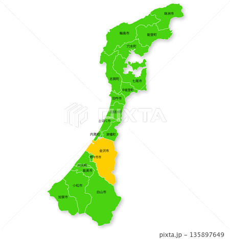 石川県と金沢市の地図 石川県と金沢市の地図 135897649