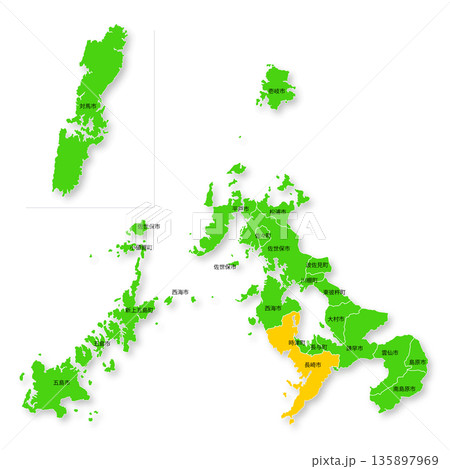 長崎県と長崎市の地図 長崎県と長崎市の地図 135897969