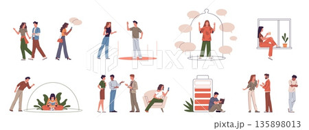 Introverted and extraverted characters scenes....のイラスト素材 [135898013 ...