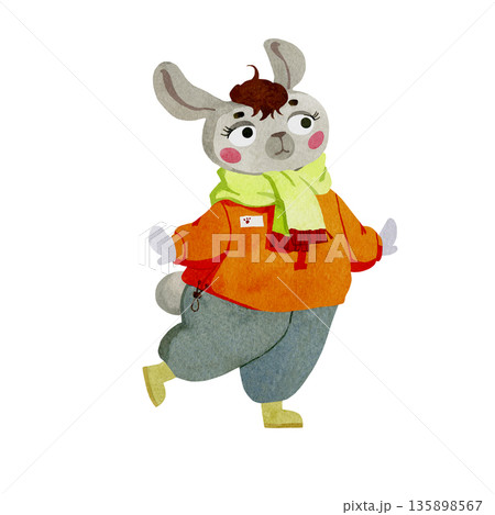 Cute rabbit in mittens on a white background 135898567