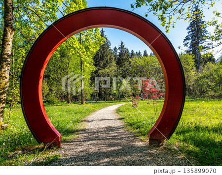 Kranzberg , Germany - May 01, 2025: Asia garden in the World Forest, Weltwald in Freising, Bavaria, Germany. 135899070