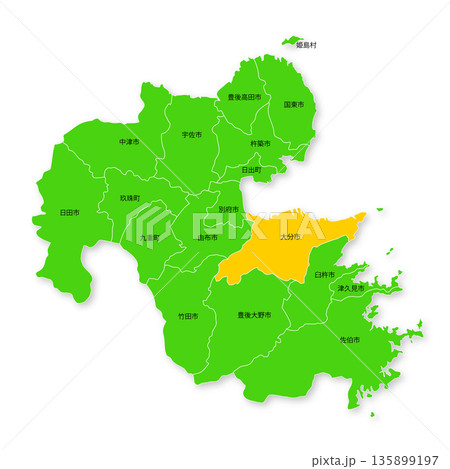 大分県と大分市の地図 大分県と大分市の地図 135899197
