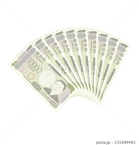 ラフ1万円札イメージ(扇状) ラフ1万円札イメージ(扇状) 135899463