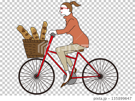 自転車で買い物する女性 自転車で買い物する女性 135899647