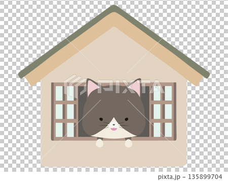 家にいる笑顔のハチワレ猫 135899704