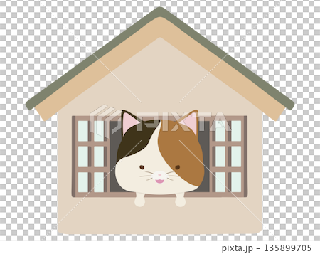 家にいる笑顔の三毛猫 135899705