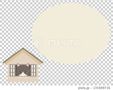 A calico cat at home. With speech bubble. A calico cat at home. With speech bubble. 135899716