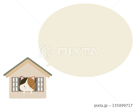 家にいる三毛猫。吹き出し付き 家にいる三毛猫。吹き出し付き 135899717