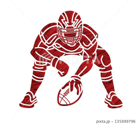 American Football Player Ready to Start Action Cartoon Sport Graphic Vector 135899796