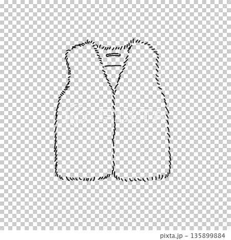 Monochrome line drawing of a fur vest - Autumn/winter outerwear fashion material 135899884