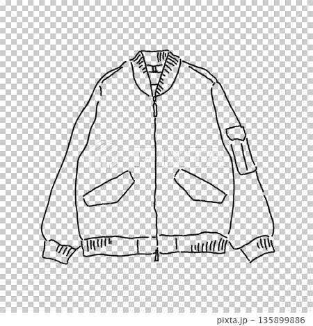 Monochrome line drawing of MA-1 jacket illustration - military outerwear material 135899886