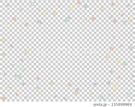 Illustration of four-color confetti and grid line background (pastel colors red, blue, green, and yellow) [with lines] 135899969