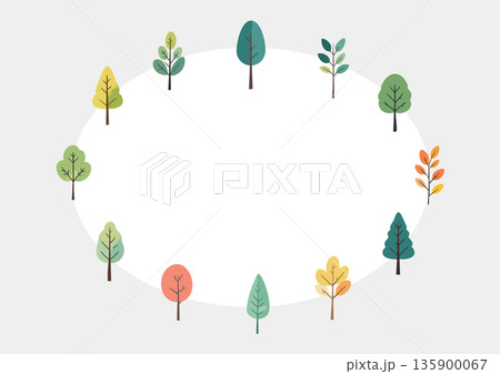 木の楕円形フレーム　樹木の手描き風イラスト　北欧風 135900067