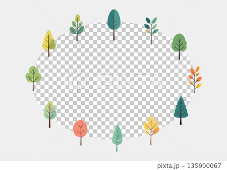 木の楕円形フレーム　樹木の手描き風イラスト　北欧風 135900067