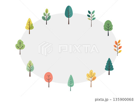 木の楕円形フレーム 樹木の手描き風イラスト 北欧風 木の楕円形フレーム 樹木の手描き風イラスト 北欧風 135900068
