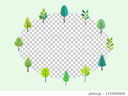 木の楕円形フレーム　樹木の手描き風イラスト　北欧風 135900069