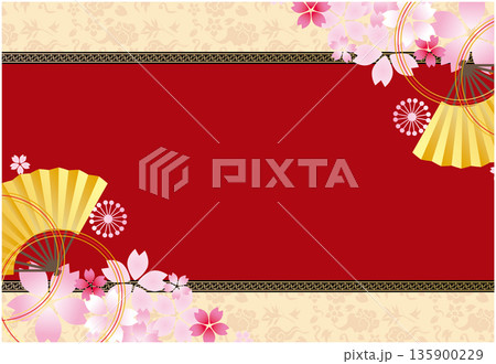 中華風フレーム飾り 春の桜背景 中華風フレーム飾り 春の桜背景 135900229