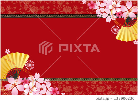 中華風フレーム飾り　春の桜背景 135900230