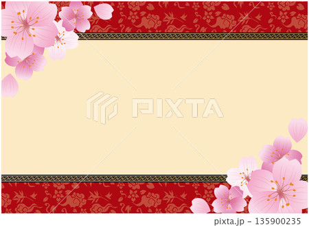 中華風フレーム飾り　春の桜背景 135900235