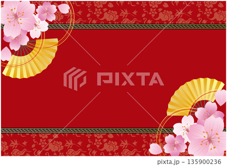 中華風フレーム飾り 春の桜背景 中華風フレーム飾り 春の桜背景 135900236