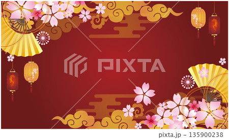 中華風フレーム飾り　春の桜背景 135900238