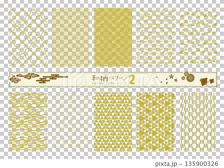 和柄のシームレスパターン［金］ 135900326