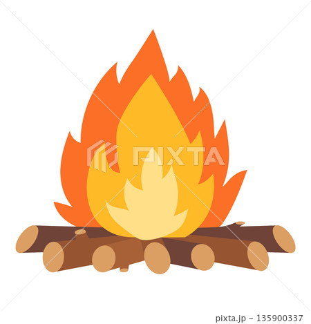 Burning fire with wood, bonfire. Cartoon vector illustration. Concept of outdoor recreation, travel, and hiking. Burning fire with wood, bonfire. Cartoon vector illustration. Concept of outdoor recreation, travel, and hiking. 135900337