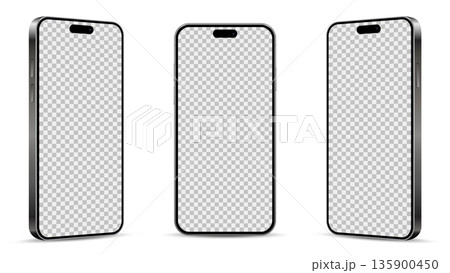 Realistic smartphone mockup from angled view. Mobile phone isolated on white background 135900450