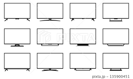 Modern smart TV icons set. Television and monitor screen display icons 135900451