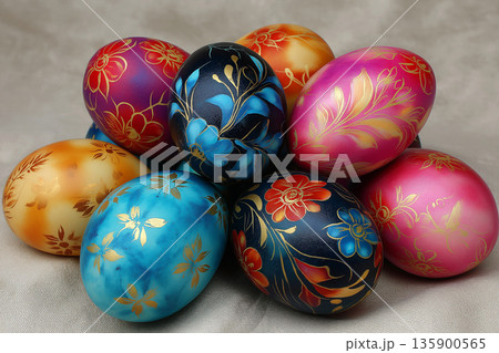 Luxury hand painted easter eggs dark background 135900565