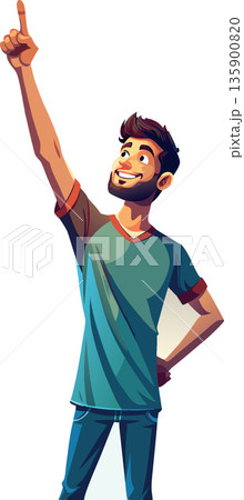 Young man pointing up with inspiration on his face Young man pointing up with inspiration on his face 135900820