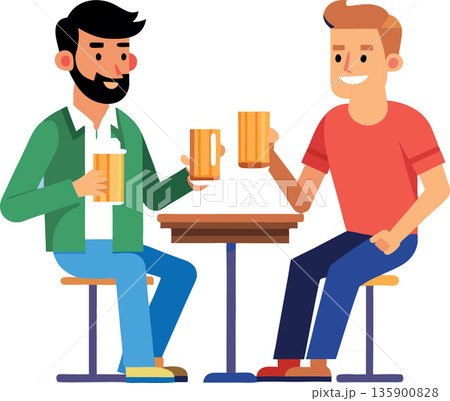 Two friends toasting while having drinks at a bar table 135900828