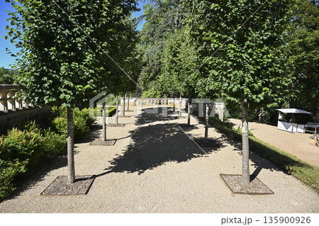Garden of Chateau des Milandes, a manor house in the commune of Castelnaud-la-Chapelle Garden of Chateau des Milandes, a manor house in the commune of Castelnaud-la-Chapelle 135900926