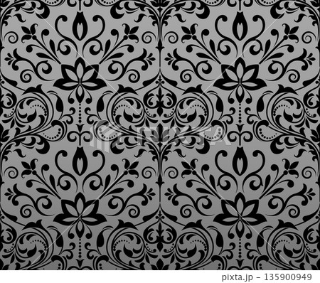 Floral pattern. Seamless vector background. Vintage wallpaper in the Baroque style. Gray and black ornament for fabric, wallpaper, packaging. Ornate Damask flower illustration 135900949