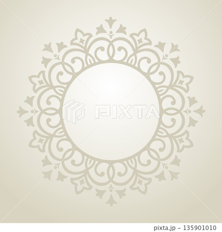 Decorative frame Elegant vector element for design in Eastern style, place for text. Floral beige frame. Lace illustration for invitations and greeting cards. 135901010