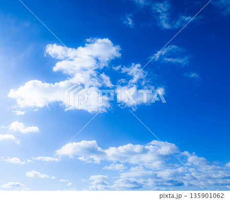 穏やかな太陽の光と青空と雲のシンプルな風景 穏やかな太陽の光と青空と雲のシンプルな風景 135901062