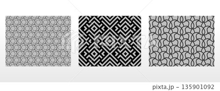 Geometric set of seamless black and gray patterns. Simple vector graphics 135901092