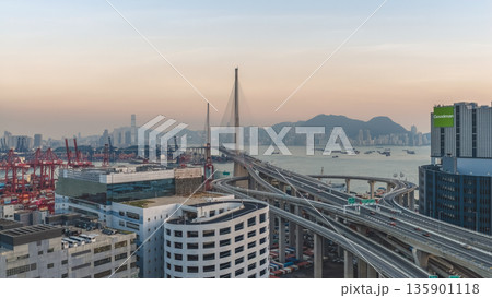 Jan 10 2026 Night Lights Illuminate Stonecutters Bridge Spanning Victoria Harbour 135901118