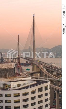 Jan 10 2026 Night Lights Illuminate Stonecutters Bridge Spanning Victoria Harbour Jan 10 2026 Night Lights Illuminate Stonecutters Bridge Spanning Victoria Harbour 135901129
