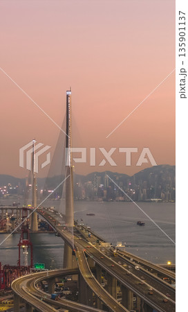 Jan 10 2026 Night Lights Illuminate Stonecutters Bridge Spanning Victoria Harbour Jan 10 2026 Night Lights Illuminate Stonecutters Bridge Spanning Victoria Harbour 135901137