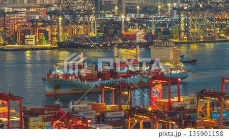 Jan 10 2026 Night Lights Illuminate Tsing Yi Container Port And Harbor 135901158