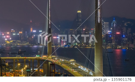 Jan 10 2026 Night Lights Illuminate Stonecutters Bridge Spanning Victoria Harbour Jan 10 2026 Night Lights Illuminate Stonecutters Bridge Spanning Victoria Harbour 135901176