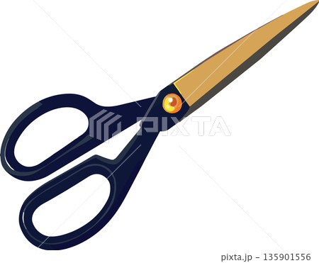 Pair of scissors lying open with blades separated 135901556