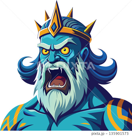 Powerful blue warrior king with crown is screaming Powerful blue warrior king with crown is screaming 135901573