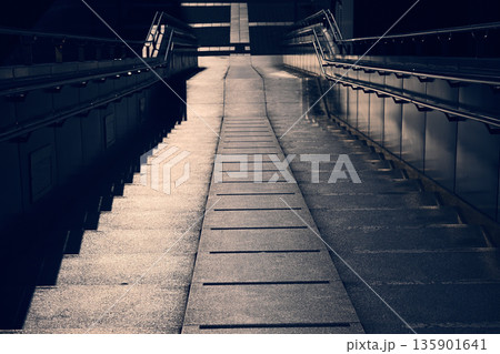 陽射しを浴びた歩道橋の階段 135901641