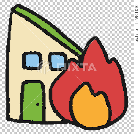 Hand drawn illustration of a house burning on fire 135901810