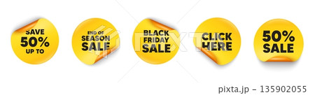Discount sticker tag. 50 percent discount, Black friday paper price banners. Save up to 50 percent tag. Discount Sale offer price sign. Special offer symbol. Click here sticker. Vector Discount sticker tag. 50 percent discount, Black friday paper price banners. Save up to 50 percent tag. Discount Sale offer price sign. Special offer symbol. Click here sticker. Vector 135902055