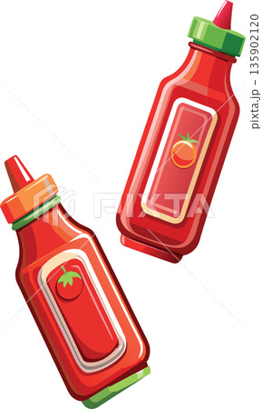 Red ketchup bottle with green Red ketchup bottle with green 135902120