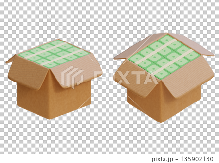 3D rendering of stacks of cash bundles inside a...のイラスト素材 [135902130 ...