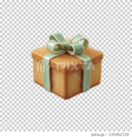 逼真的禮物形狀糖霜餅乾插圖，透明背景 PNG 格式 - 薄荷綠 x 白色 135902139